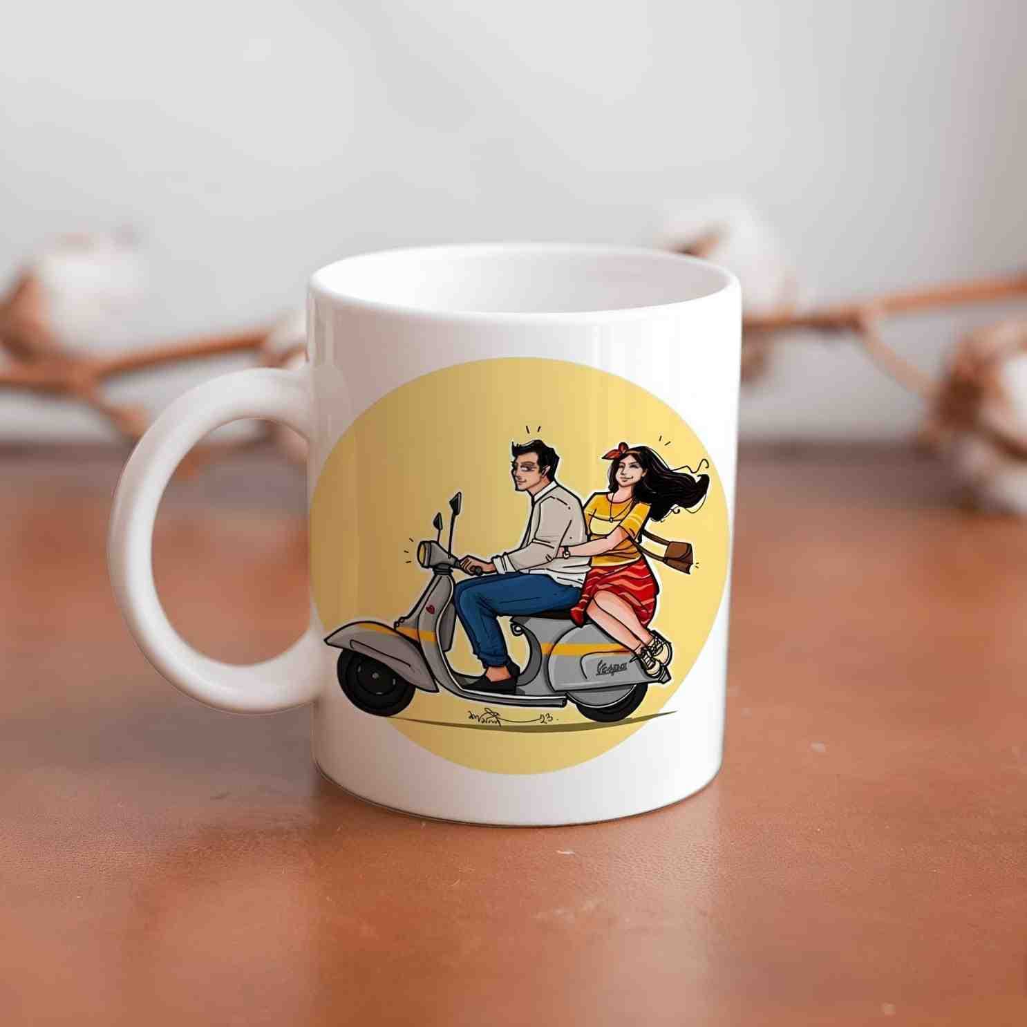 Couple With Bike Ride Printed Coffee Mug - Default