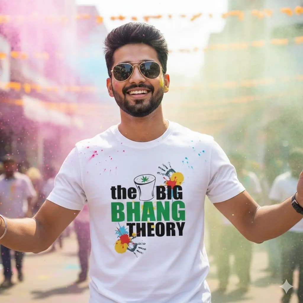 Holi Special Printed Polyester T-Shirt - White