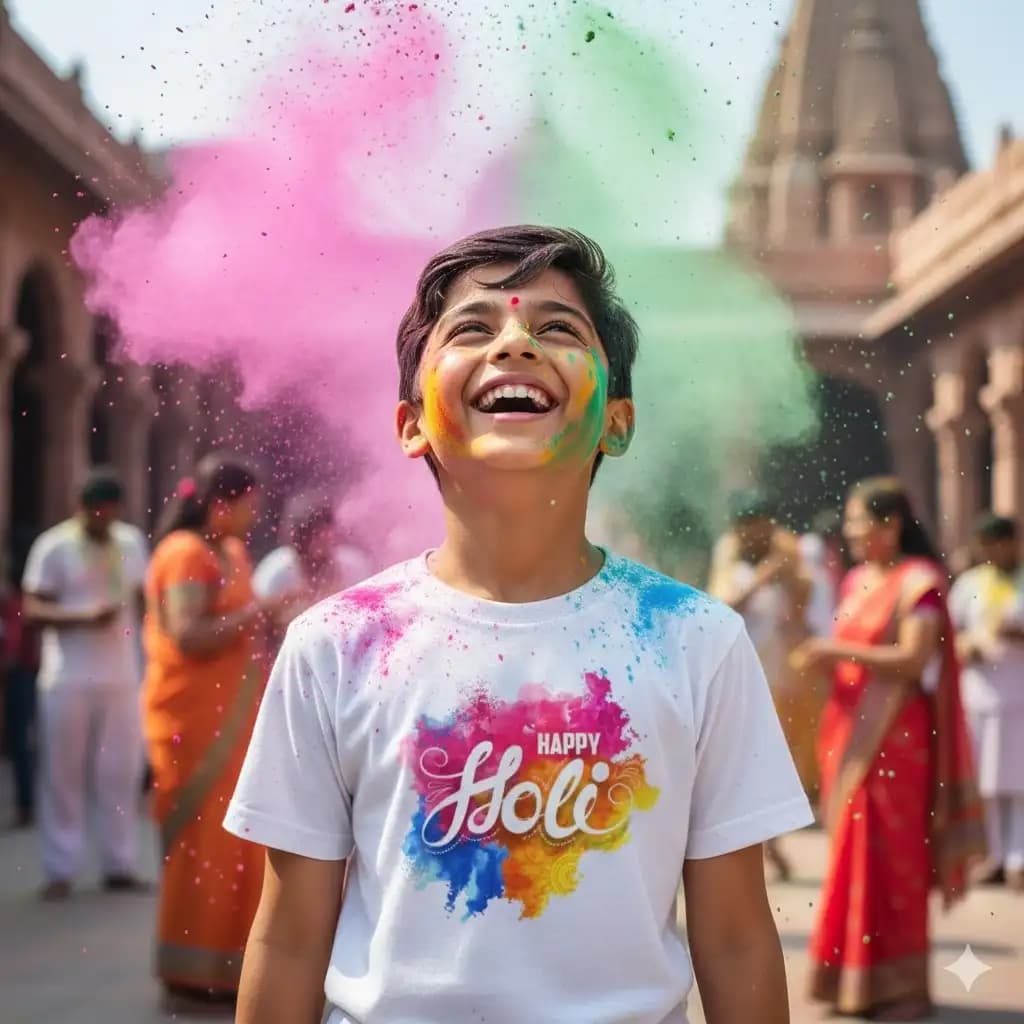 Holi Special Printed Polyester T-Shirt - White