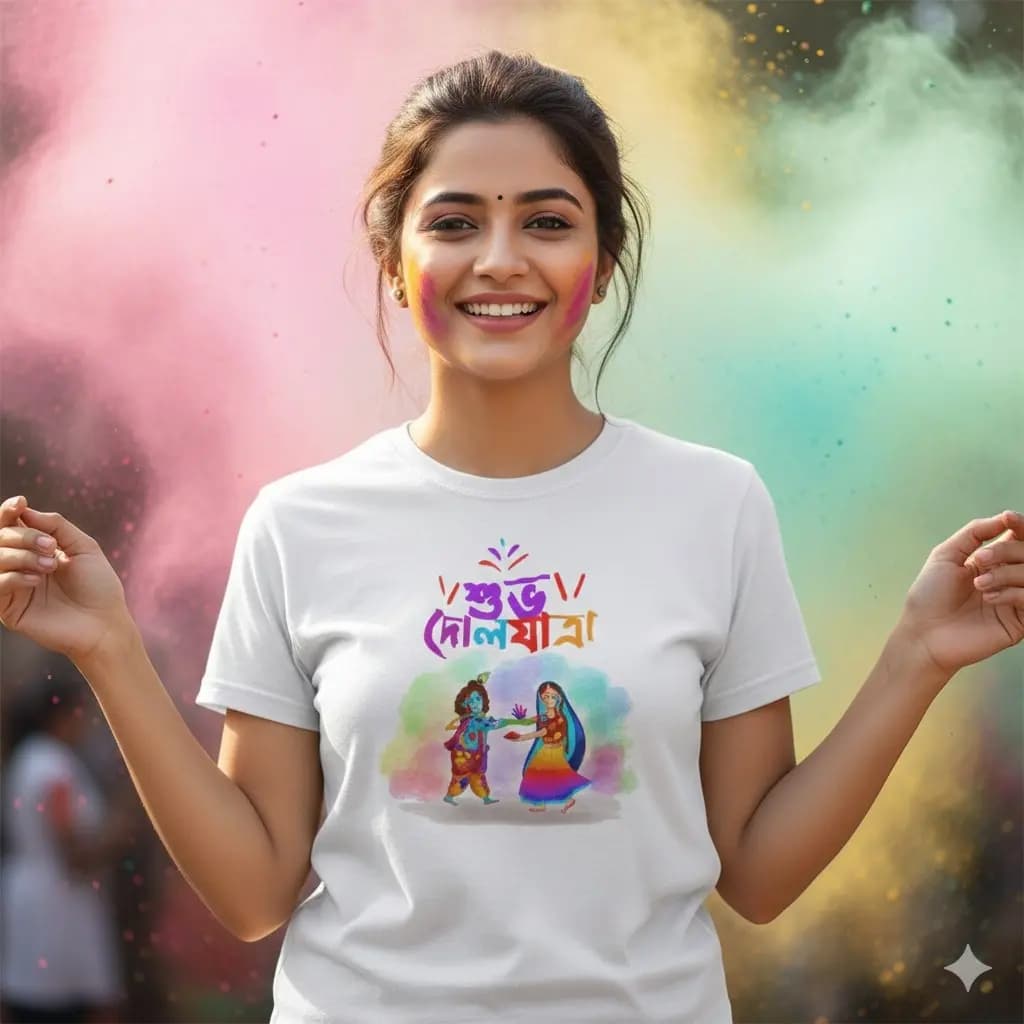 Holi Special Printed Polyester T-Shirt - White