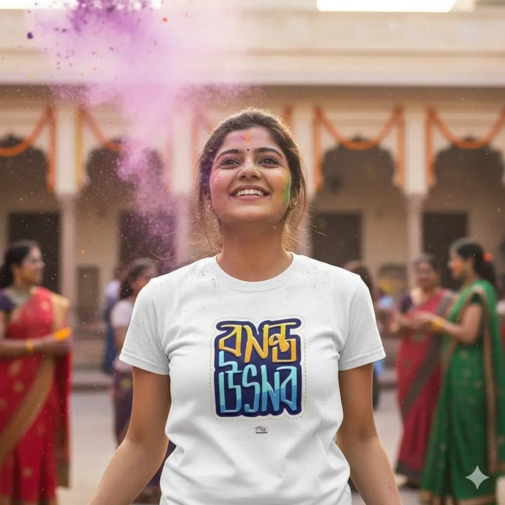 Holi Special Printed Polyester T-Shirt - White