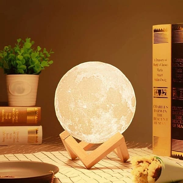 3D Moon Touch Sensor with Wooden Stand Bedroom Decoration Light (Pack of 1) Night Lamp (15 cm, Multicolor) — Unisex