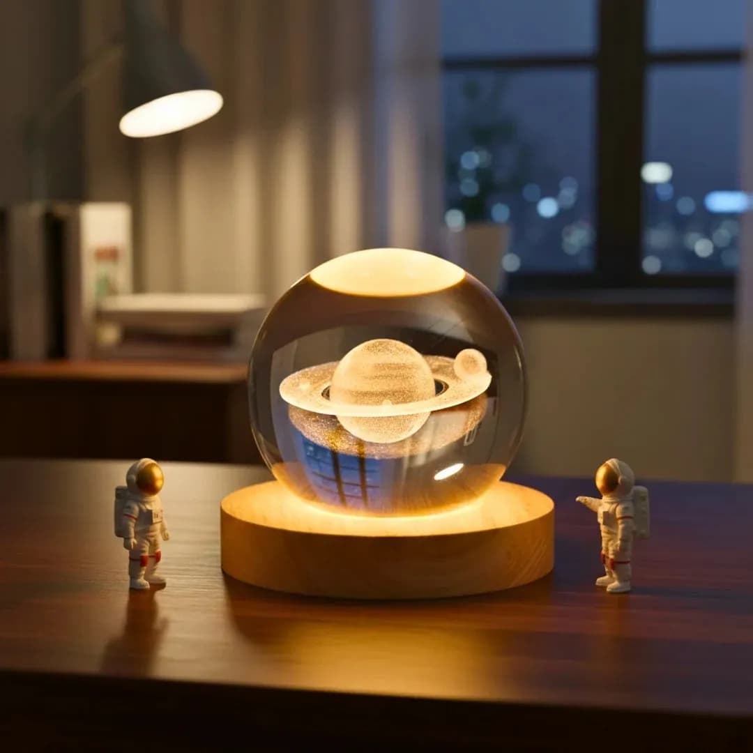 3D Saturn Crystal Ball Night Light — Unisex