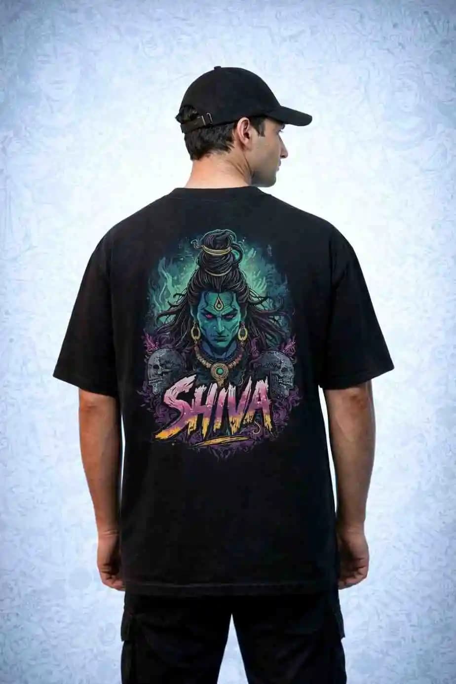 Black Oversized Printed T-shirt | Lord Shiva — Unisex