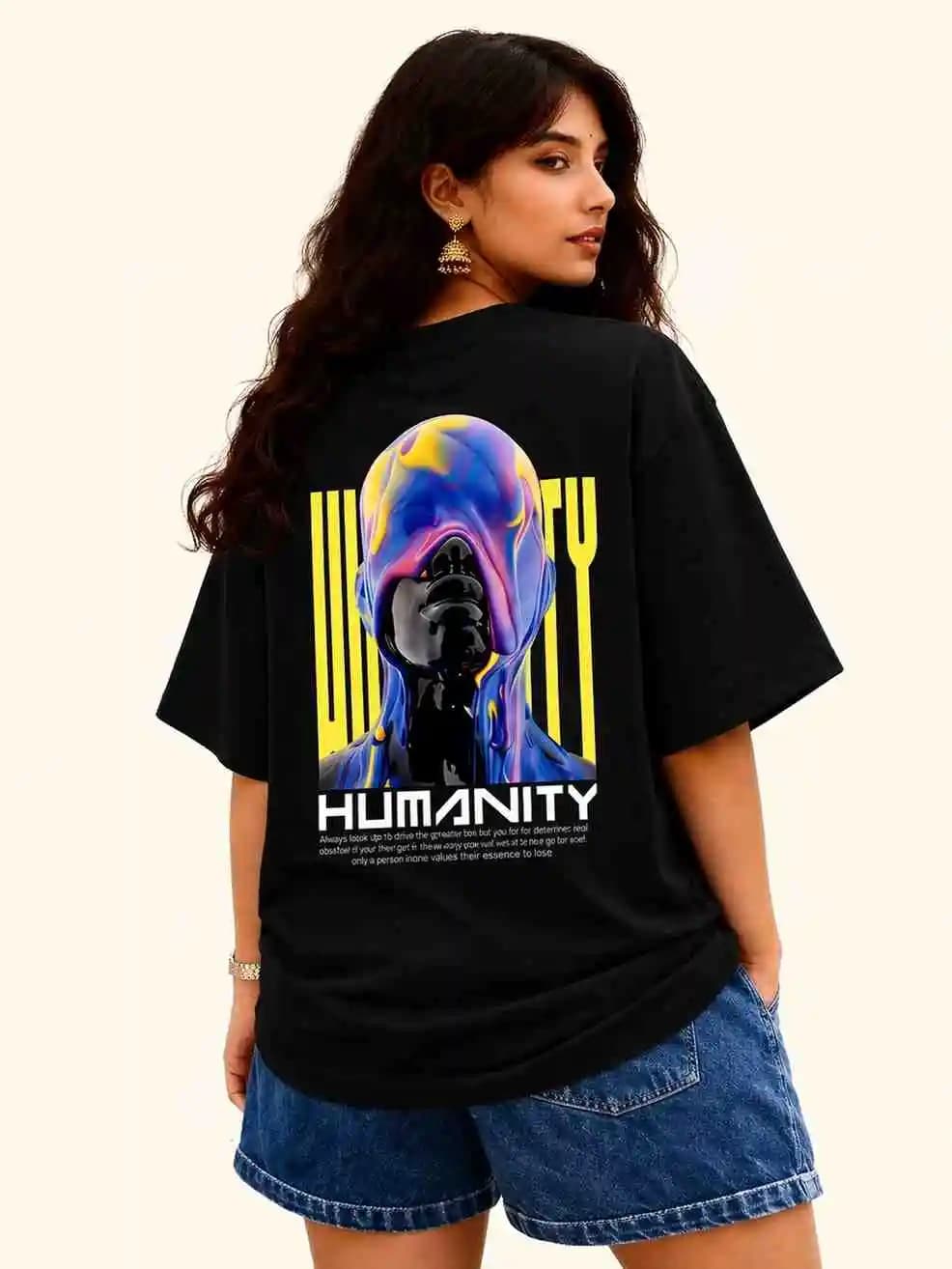 Black Oversized Printed T-shirt | Humanity - Black