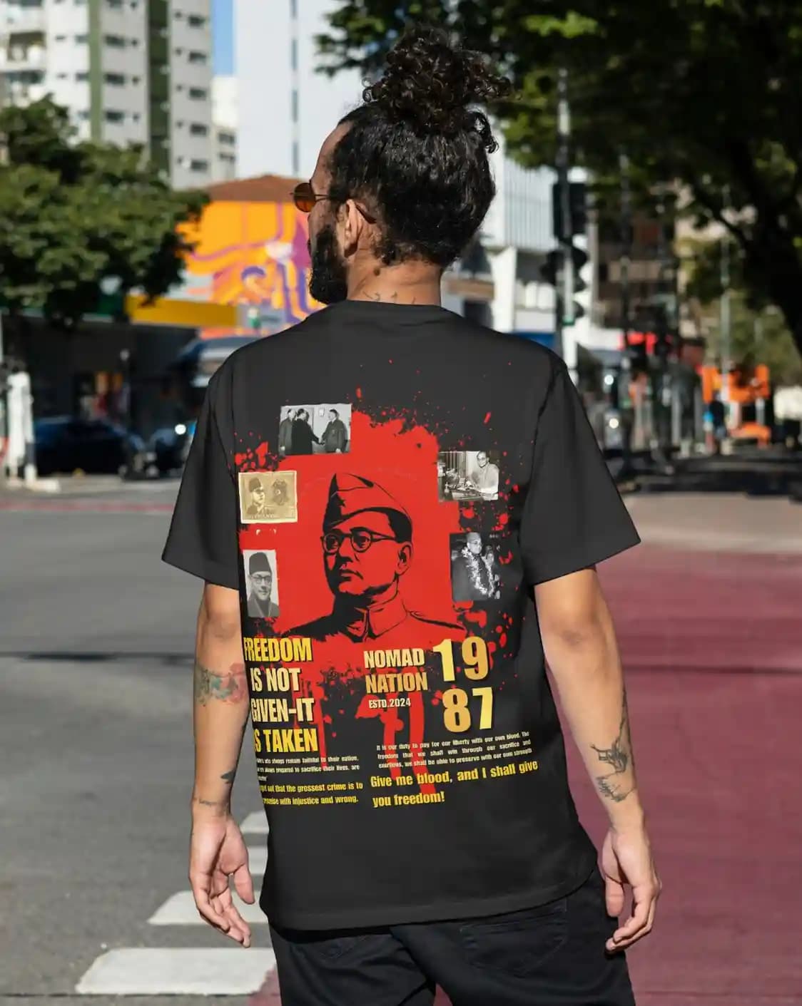 Netaji Subhas Chandra Bose Freedom Fighter Printed Cotton Oversize T-Shirt — Unisex