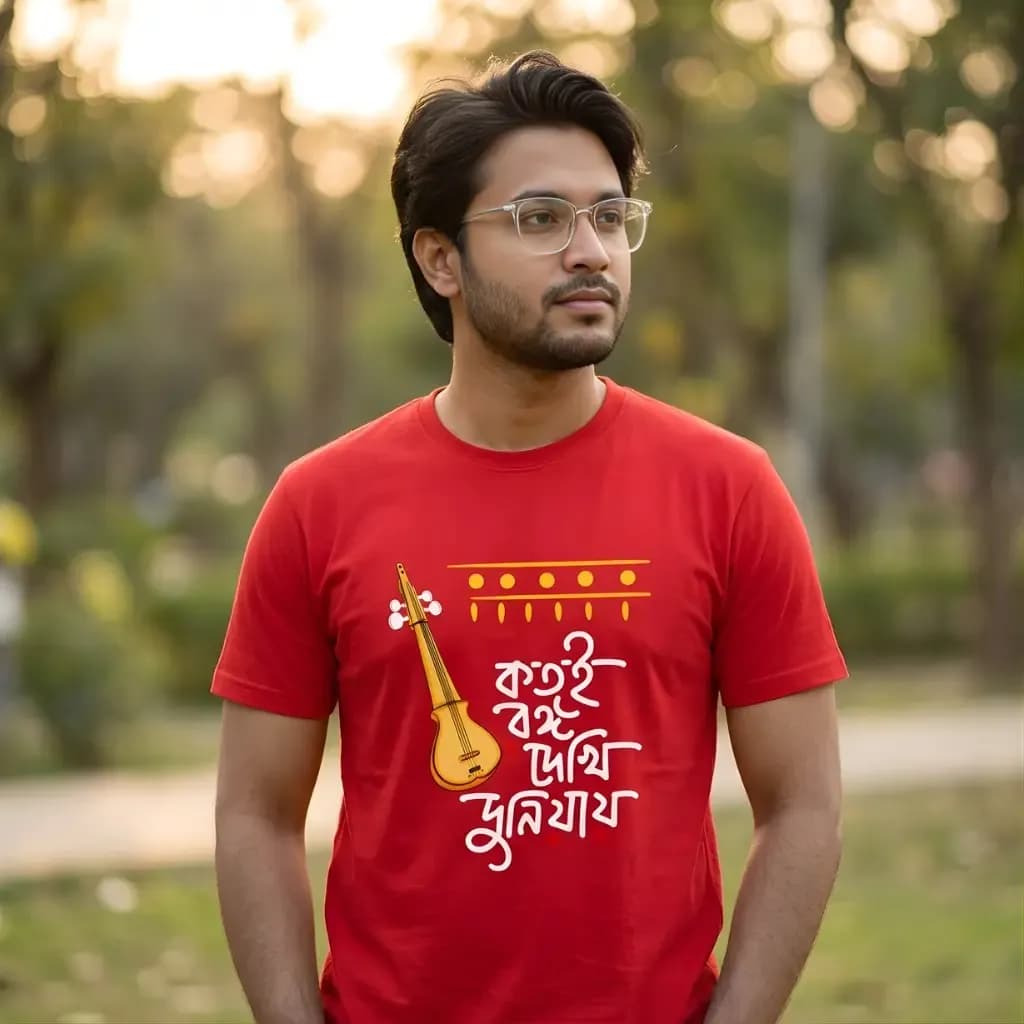 Katoi Ranga Dekhi Duniyay | Bengali Typography Printed T-shirt — Unisex