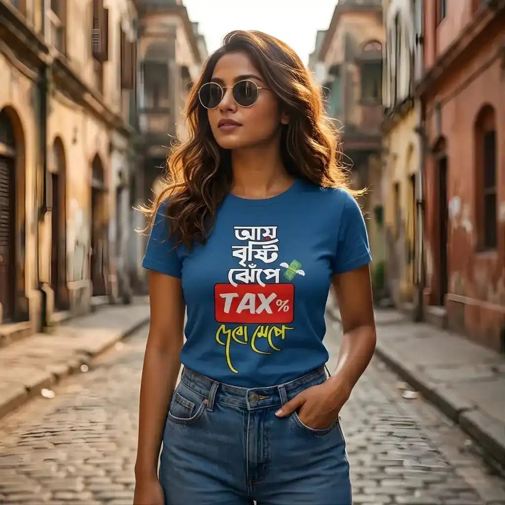 Ay Bristi Jhepe Tax Debo Mepe | Bengali Typography Printed T-shirt — Unisex
