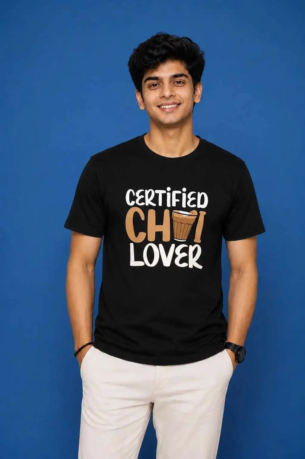 Certified Chai Lover Black Round Neck Printed T-Shirt — Unisex