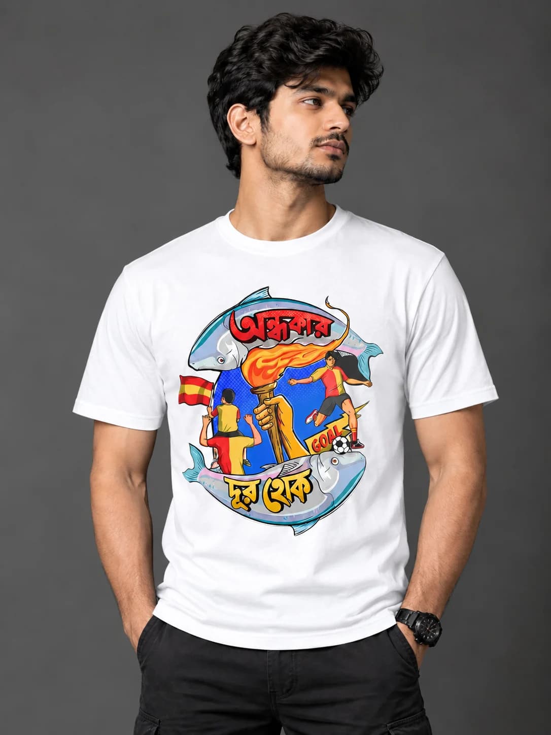 East Bengal Inspired Football Graphic White T-Shirt