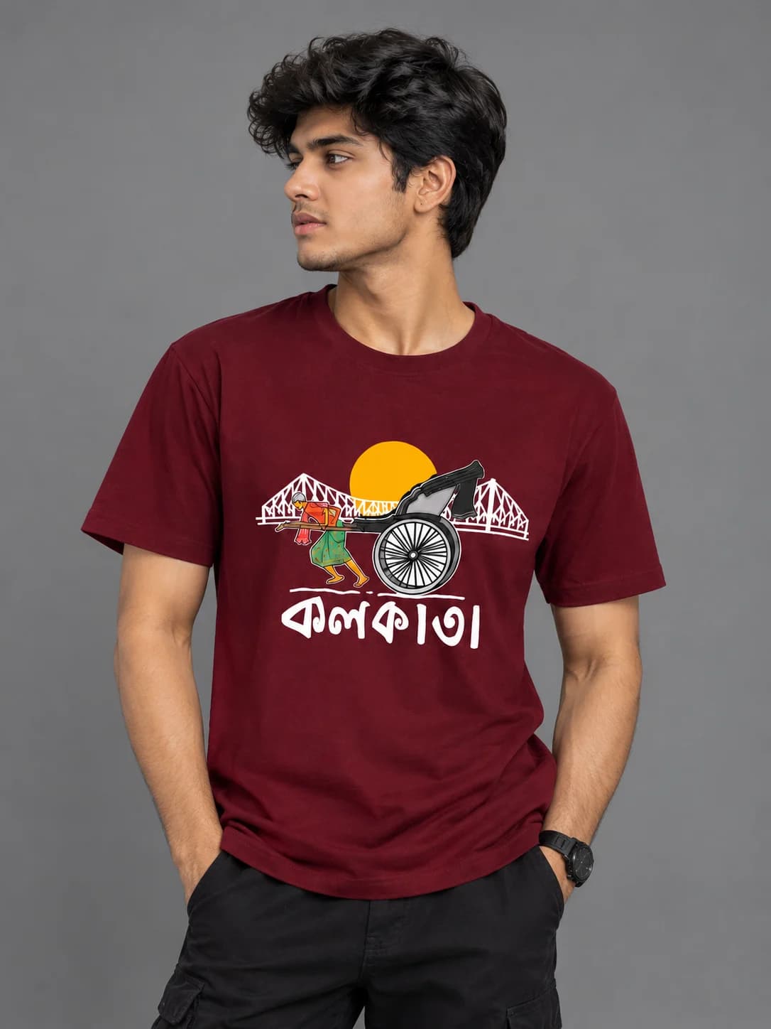 Kolkata Howrah Bridge Graphic Black T-Shirt — Unisex