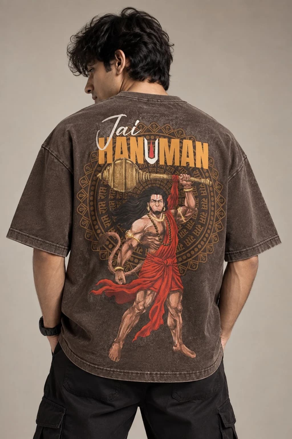 Premium Acid Wash Mahabali Hanuman Oversized T-Shirt — Unisex